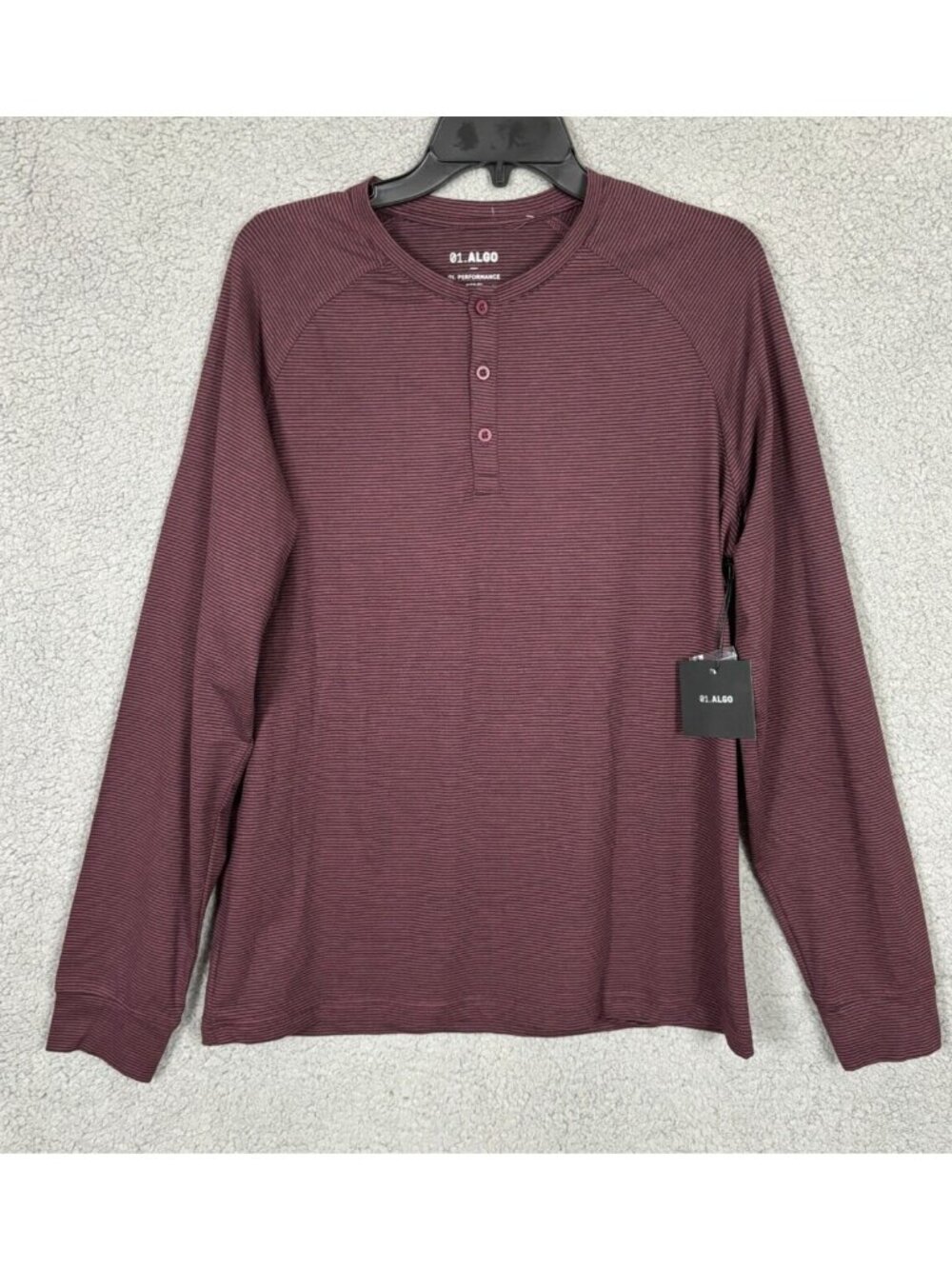 01. Algo Mens Performance Long Sleeve Henley Burgundy Medium New With Tag's.